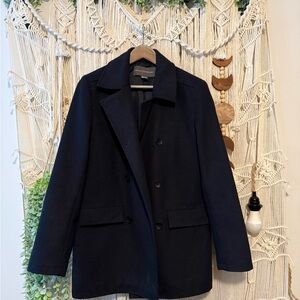 French Connection Men's Navy Blue Double-Breasted Pea Coat - Size M Medium